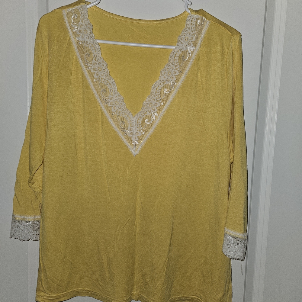 Yellow Lace Trim Pajama Top